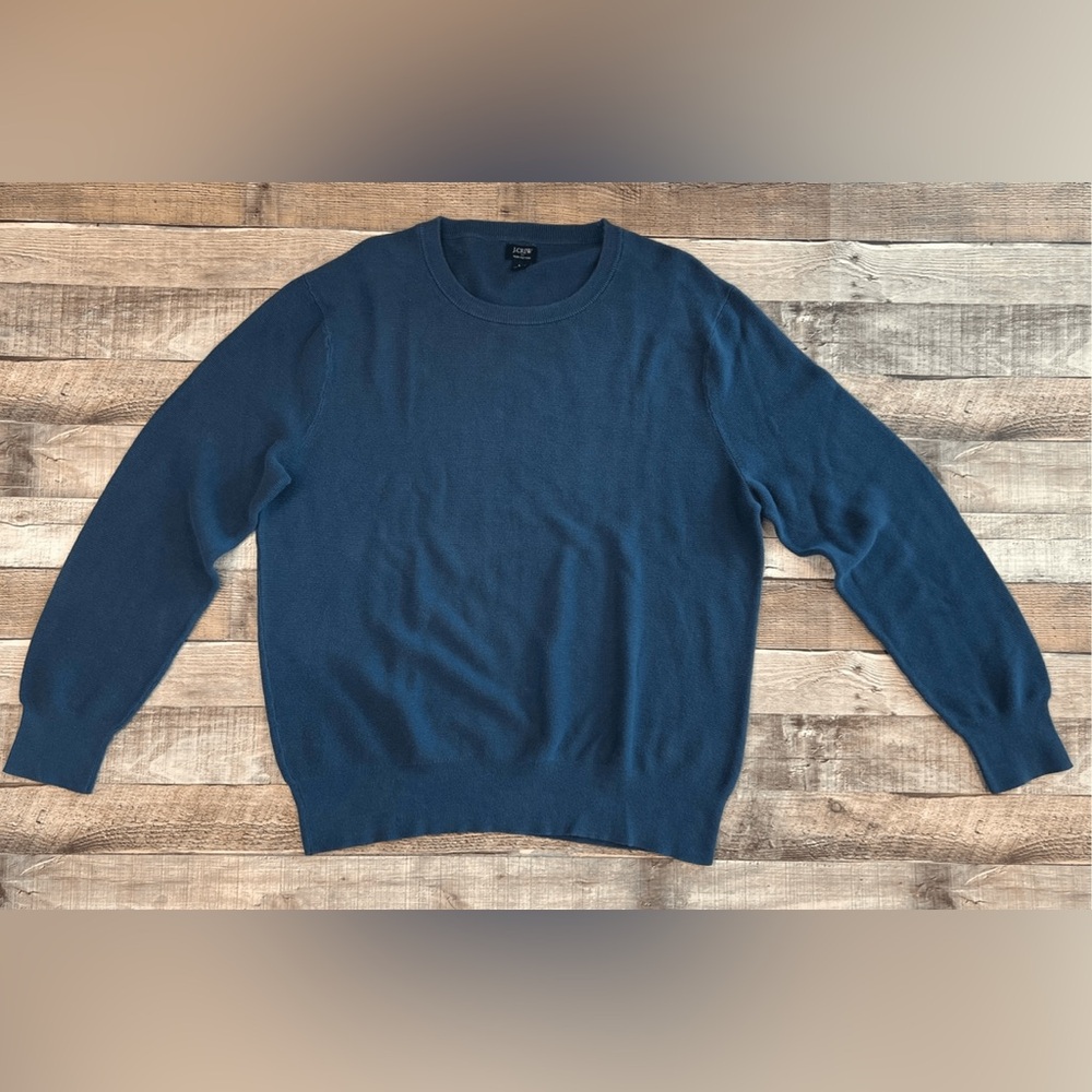 J. Crew Crew Neck Cotton Garter Stitch Blue Sweater. Size XS